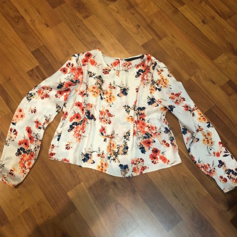 Zara Basic Floral Silk Blouse Small